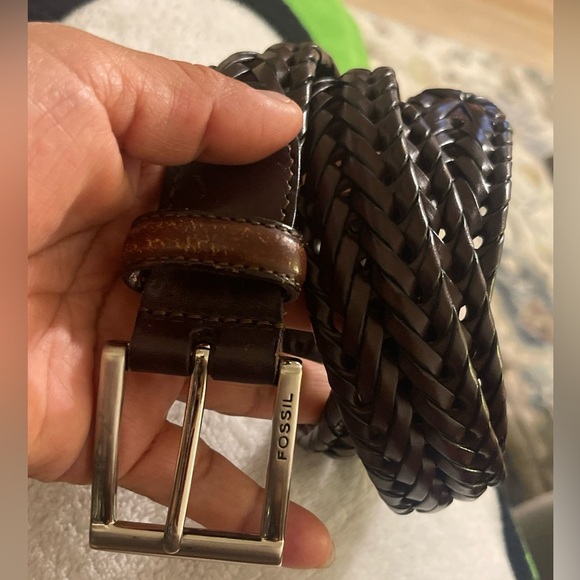 Fossil dark brown woven leather belt, size 38, men's - Picture 1 of 9